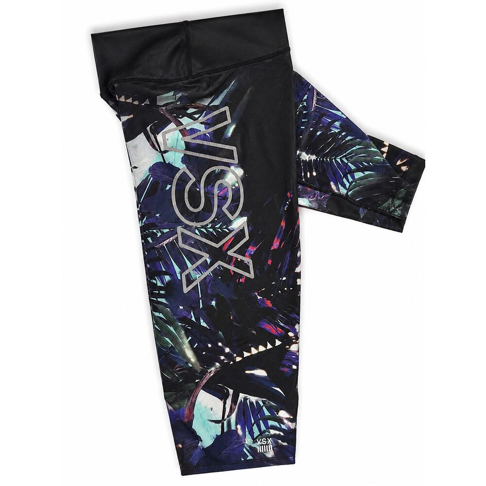 Victoria’s Secret VSX Leggings Women Black Purple Floral Print Yoga Workout Sz S - Picture 2 of 4